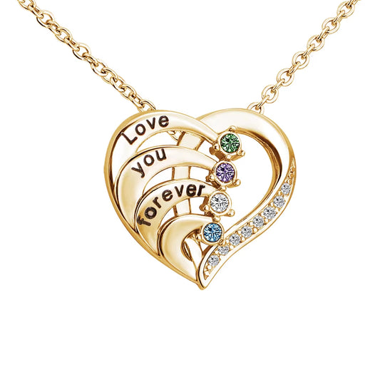 DY Plated Silver 18K Gold Rose Gold Heart Pendant Birth Stone Custom Name Necklace