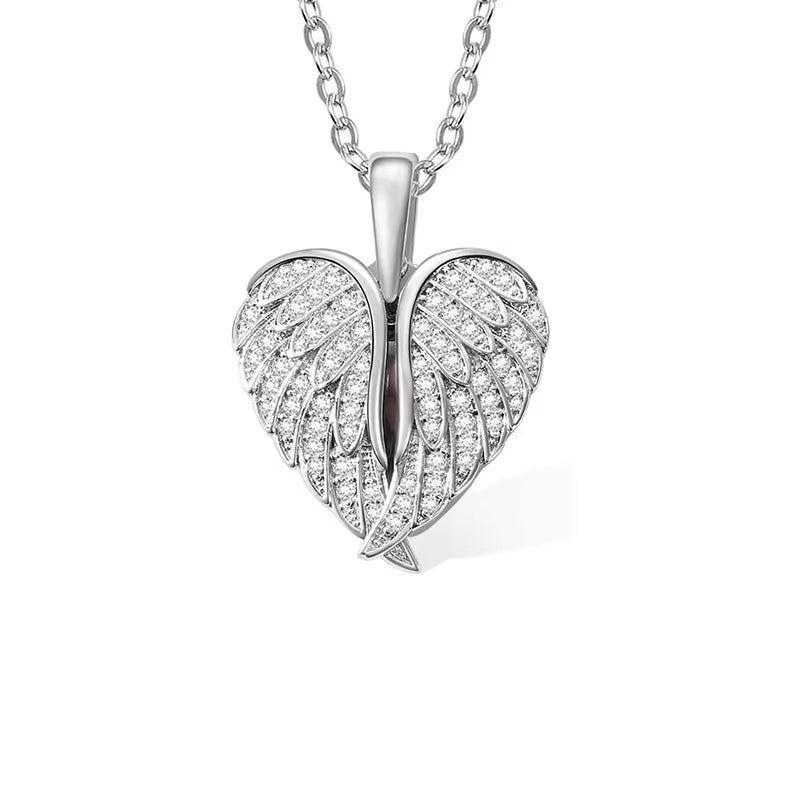Custom Text Angel Wings Locket Necklace for Women Angel Wing Heart Pendant Necklace for Her Engrave Word Jewelry Memorial Gifts