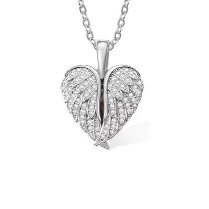 Custom Text Angel Wings Locket Necklace for Women Angel Wing Heart Pendant Necklace for Her Engrave Word Jewelry Memorial Gifts