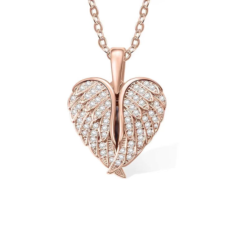 Custom Text Angel Wings Locket Necklace for Women Angel Wing Heart Pendant Necklace for Her Engrave Word Jewelry Memorial Gifts